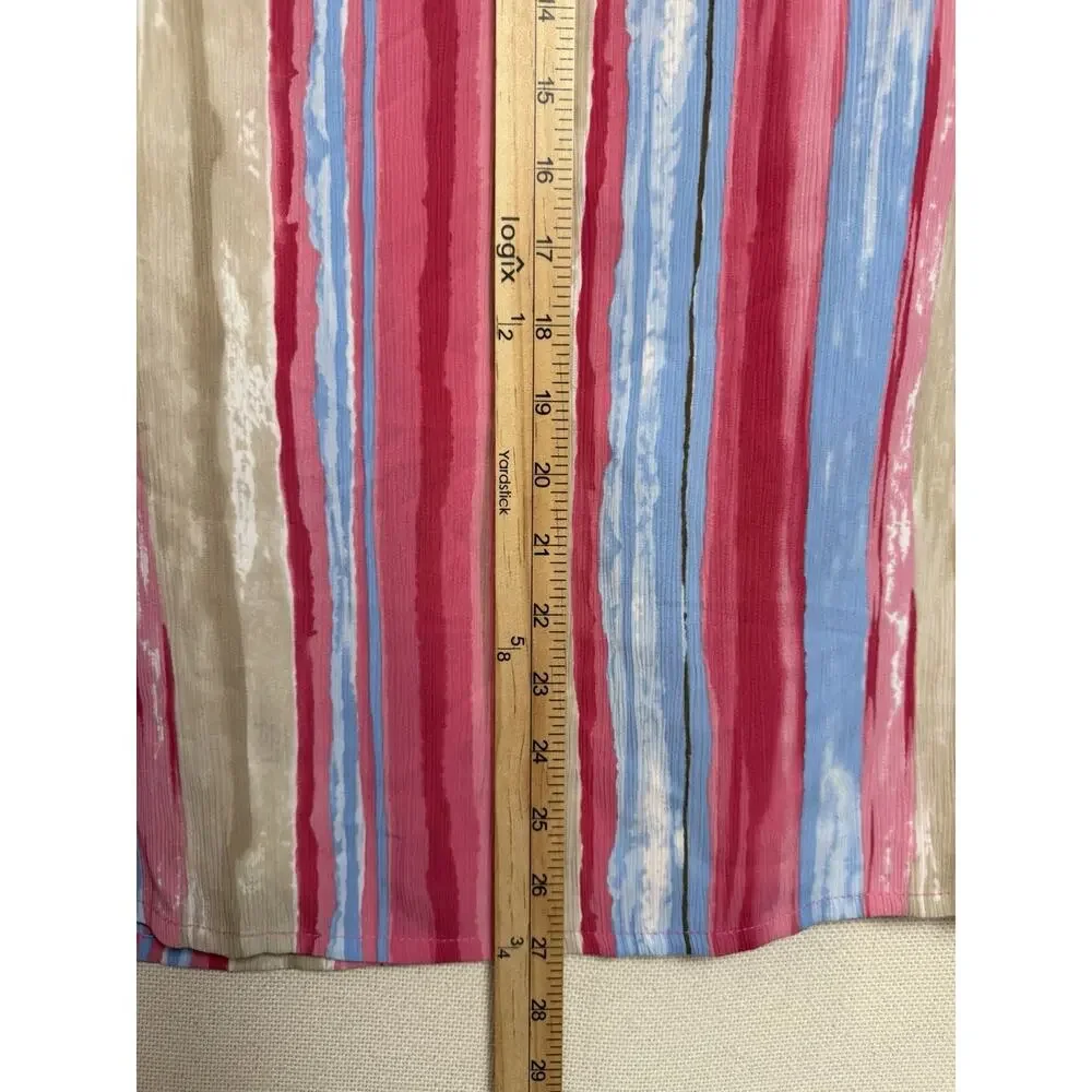 Vintage 80s Alia Striped Blouse Top 18W Button Up Short Sleeves Shoulder Pads - Picture 12 of 12